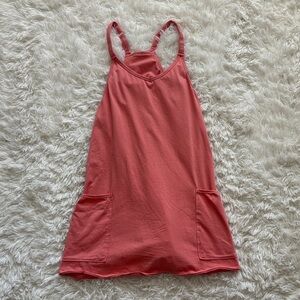 Amazon Coral Pink Sleeveless Romper Dress with Front Pockets